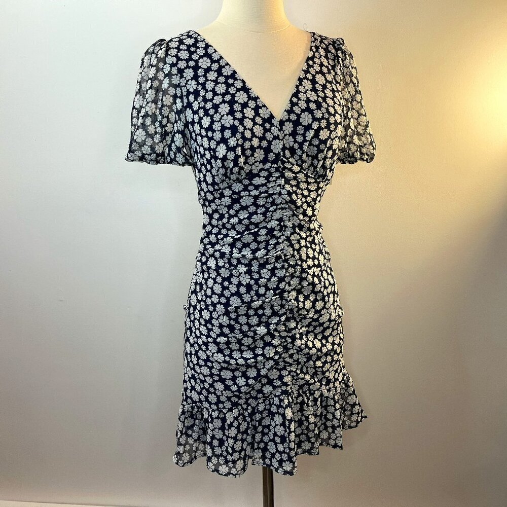 Crystal Doll Women's Navy Floral ruffle Bodycon dress - Juniors Small - NWT
